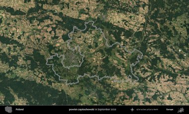 powiat czestochowski. Eylül 2020 'de çekilen Kopernik Nöbetçi karolarından oluşan bir uydu görüntüsü üzerine Polonya' nın idari bölgesinin ana hatlarını çizdim.