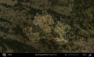 powiat czestochowski. Polonya 'nın idari alanı, Ekim 2021' de çekilen Kopernik Nöbetçi karolarından oluşan koyu renkli bir uydu görüntüsü üzerine vurgulandı ve özetlendi