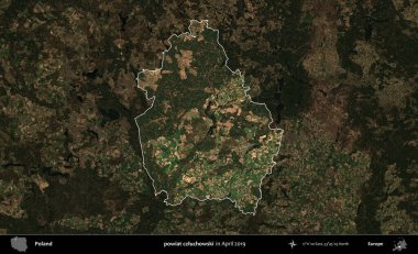 powiat czluchowski. Polonya 'nın idari alanı, Nisan 2019' da çekilen Kopernik Nöbetçi karolarından oluşan koyu renkli bir uydu görüntüsü üzerine vurgulandı ve özetlendi.