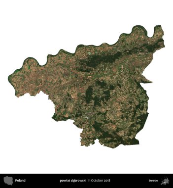 powiat dabrowski. Polonya idari bölgesi, Ekim 2018 'de çekilen Kopernik Nöbetçi karolarından oluşan bir uydu görüntüsü üzerinde beyaza izole edildi.