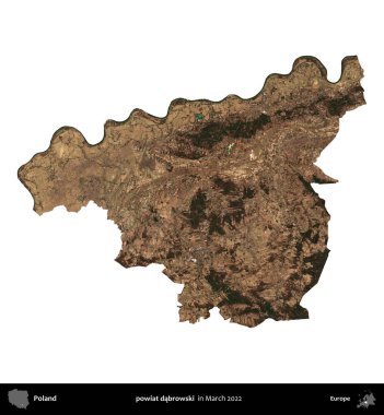 powiat dabrowski. Polonya idari bölgesi, Mart 2022 'de çekilen Kopernik Nöbetçi karolarından oluşan bir uydu görüntüsü üzerinde beyaza izole edildi.