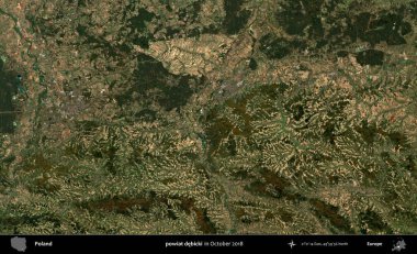 powiat debicki. Polonya 'nın idari bölgesi, Ekim 2018' de çekilen Kopernik Sentinel karolarından oluşan bir uydu görüntüsü üzerine kurulmuştur.