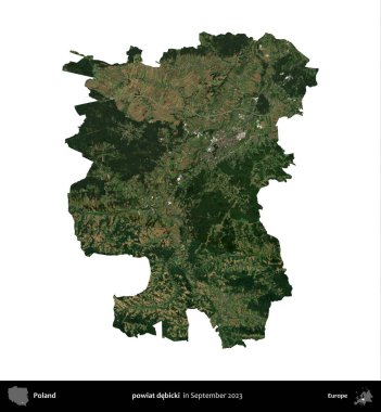 powiat debicki. Polonya idari bölgesi, Eylül 2023 'te çekilen Kopernik Nöbetçi karolarından oluşan bir uydu görüntüsü üzerinde beyaza izole edildi.