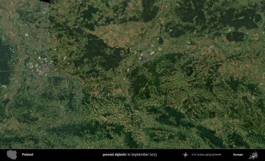 powiat debicki. Eylül 2023 'te Copernicus Sentinel karolarından oluşan uydu görüntüsü üzerine Polonya' nın idari bölgesi