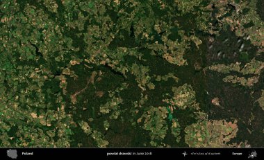 powiat drawski. Copernicus Sentinel 'in Haziran 2018' de çekilmiş uydu görüntüsü üzerine Polonya 'nın idari bölgesi