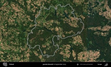 powiat drawski. Eylül 2023 'te çekilen Copernicus Sentinel karolarından oluşan bir uydu görüntüsü üzerine Polonya' nın idari bölgesinin ana hatlarını belirledik.