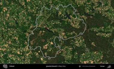 powiat drawski. Mayıs 2024 'te çekilen Kopernik Nöbetçi karolarından oluşan bir uydu görüntüsünde Polonya' nın idari bölgesinin ana hatları belirlendi