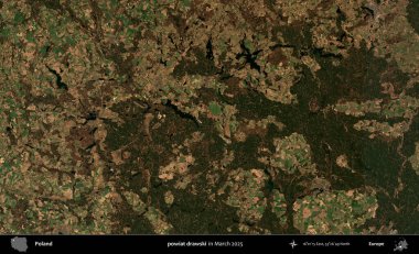 powiat drawski. Copernicus Sentinel 'in Mart 2025' te çekilmiş uydu görüntüsü üzerine Polonya 'nın idari bölgesi