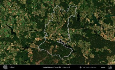 gmina Drawsko Pomorskie. Polonya 'nın idari bölgesini Haziran 2018' de çekilen Kopernik Nöbetçi karolarından oluşan bir uydu görüntüsüne göre özetledik.