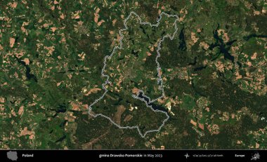 gmina Drawsko Pomorskie. Polonya 'nın idari bölgesini Mayıs 2023' te çekilen Kopernik Nöbetçi karolarından oluşan bir uydu görüntüsüne göre özetledik.