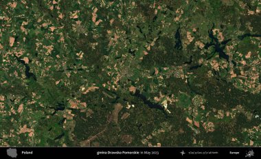 gmina Drawsko Pomorskie. Copernicus Sentinel 'in Mayıs 2023' te çekilmiş uydu görüntüsü üzerine Polonya 'nın idari bölgesi.