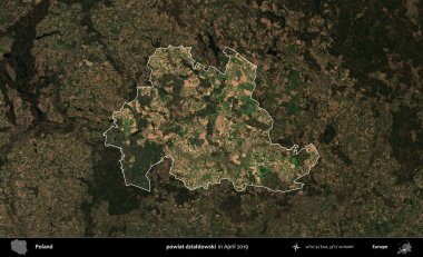 powiat dzialdowski. Polonya 'nın idari alanı, Nisan 2019' da çekilen Kopernik Nöbetçi karolarından oluşan koyu renkli bir uydu görüntüsü üzerine vurgulandı ve özetlendi.