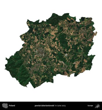 powiat dzierzoniowski. Polonya idari bölgesi, Haziran 2023 'te çekilen Kopernik Nöbetçi karolarından oluşan bir uydu görüntüsü üzerinde beyaza izole edildi.
