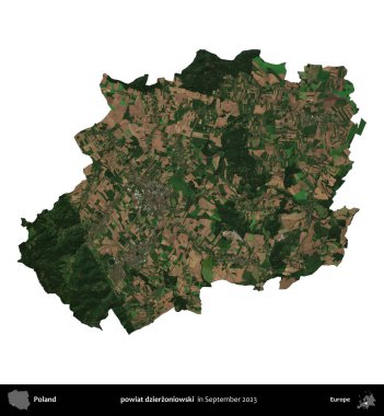 powiat dzierzoniowski. Polonya idari bölgesi, Eylül 2023 'te çekilen Kopernik Nöbetçi karolarından oluşan bir uydu görüntüsü üzerinde beyaza izole edildi.
