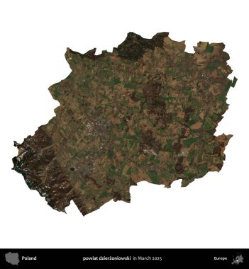 powiat dzierzoniowski. Polonya idari bölgesi, Mart 2025 'te çekilen Kopernik Nöbetçi karolarından oluşan bir uydu görüntüsü üzerinde beyaza izole edildi.
