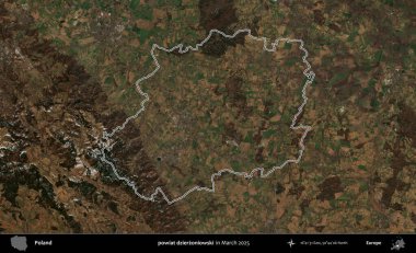powiat dzierzoniowski. Polonya 'nın idari bölgesinin ana hatları, Mart 2025' te çekilen Kopernik Nöbetçi karolarından oluşan bir uydu görüntüsü üzerine çizildi.