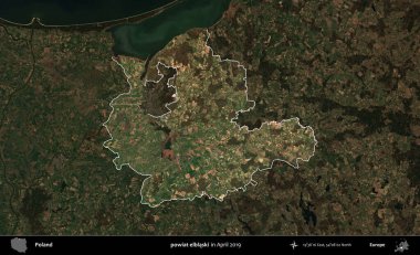 powiat elblaski. Polonya 'nın idari alanı, Nisan 2019' da çekilen Kopernik Nöbetçi karolarından oluşan koyu renkli bir uydu görüntüsü üzerine vurgulandı ve özetlendi.