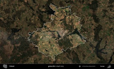 Gmina Geyiği. Polonya 'nın idari alanı, Nisan 2019' da çekilen Kopernik Nöbetçi karolarından oluşan koyu renkli bir uydu görüntüsü üzerine vurgulandı ve özetlendi.