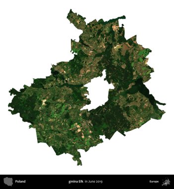 Gmina Geyiği. Polonya idari bölgesi, Haziran 2019 'da çekilen Kopernik Nöbetçi karolarından oluşan bir uydu görüntüsü üzerinde beyaza izole edildi.