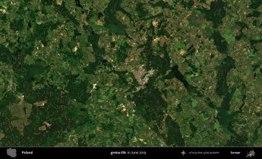 Gmina Geyiği. Copernicus Sentinel 'in Haziran 2019' da çekilmiş uydu görüntüsü üzerine Polonya 'nın idari bölgesi.