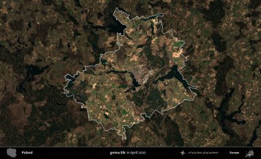 Gmina Geyiği. Polonya 'nın idari alanı, Nisan 2020' de çekilen Kopernik Nöbetçi karolarından oluşan koyu renkli bir uydu görüntüsü üzerine vurgulandı ve özetlendi