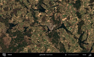 Gmina Geyiği. Nisan 2020 'de Copernicus Sentinel karolarından oluşan bir uydu görüntüsü üzerine Polonya' nın idari bölgesi