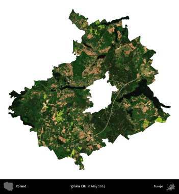 Gmina Geyiği. Polonya 'nın idari bölgesi, Mayıs 2024' te çekilen Kopernik Nöbetçi Fayanslarından oluşan bir uydu görüntüsü üzerinde beyaza izole edildi.