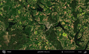 Gmina Geyiği. Mayıs 2024 'te Copernicus Sentinel karolarından oluşan uydu görüntüsü üzerine Polonya' nın idari bölgesi