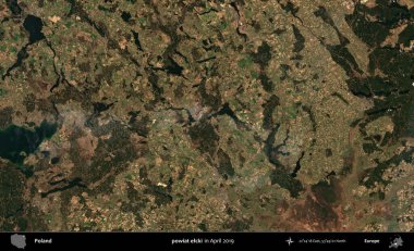 powiat elcki. Nisan 2019 'da çekilen Kopernik Sentinel karolarından oluşan bir uydu görüntüsü üzerine Polonya' nın idari bölgesi