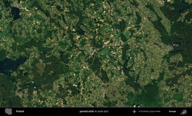 powiat elcki. Copernicus Sentinel 'in Haziran 2021' de çekilmiş uydu görüntüsü üzerine Polonya 'nın idari bölgesi