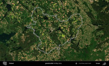powiat elcki. Mayıs 2024 'te çekilen Kopernik Nöbetçi karolarından oluşan bir uydu görüntüsünde Polonya' nın idari bölgesinin ana hatları belirlendi