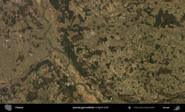 powiat garwolinski. Nisan 2018 'de çekilen Kopernik Sentinel karolarından oluşan bir uydu görüntüsü üzerine Polonya' nın idari bölgesi