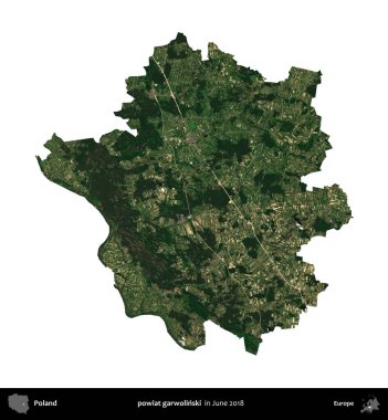 powiat garwolinski. Polonya idari bölgesi, Haziran 2018 'de çekilen Kopernik Nöbetçi karolarından oluşan bir uydu görüntüsü üzerinde beyaza izole edildi.