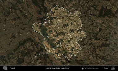 powiat garwolinski. Polonya 'nın idari alanı, Nisan 2019' da çekilen Kopernik Nöbetçi karolarından oluşan koyu renkli bir uydu görüntüsü üzerine vurgulandı ve özetlendi.