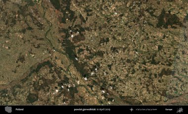 powiat garwolinski. Nisan 2019 'da çekilen Kopernik Sentinel karolarından oluşan bir uydu görüntüsü üzerine Polonya' nın idari bölgesi