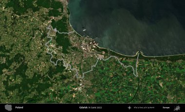 Gdansk. Polonya 'nın idari bölgesini Haziran 2022' de çekilen Kopernik Sentinel karolarından oluşan bir uydu görüntüsü ile özetledik.