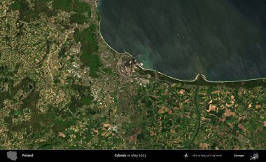 Gdansk. Copernicus Sentinel 'in Mayıs 2023' te çekilmiş uydu görüntüsü üzerine Polonya 'nın idari bölgesi.