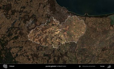 powiat gdanski. Polonya 'nın idari alanı, Mart 2022' de çekilen Kopernik Nöbetçi karolarından oluşan koyu renkli bir uydu görüntüsü üzerine vurgulandı ve özetlendi.