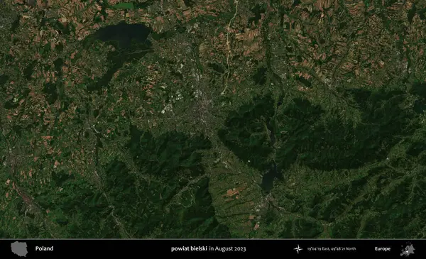 powiat bielski. Copernicus Sentinel 'in Ağustos 2023' te çekilmiş uydu görüntüsü üzerine Polonya 'nın idari bölgesi.