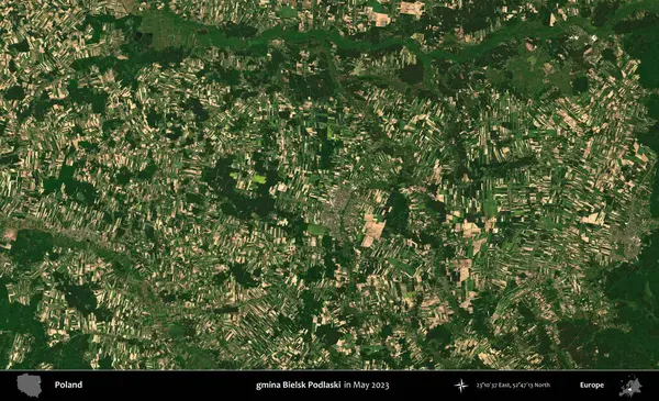 gmina Bielsk Podlaski. Copernicus Sentinel 'in Mayıs 2023' te çekilmiş uydu görüntüsü üzerine Polonya 'nın idari bölgesi.