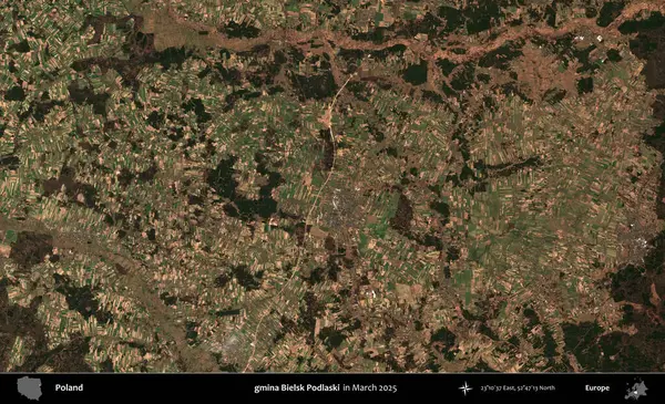 gmina Bielsk Podlaski. Copernicus Sentinel 'in Mart 2025' te çekilmiş uydu görüntüsü üzerine Polonya 'nın idari bölgesi