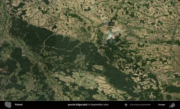 powiat bilgorajski. Eylül 2020 'de Copernicus Sentinel karolarından oluşan bir uydu görüntüsü üzerine Polonya' nın idari bölgesi