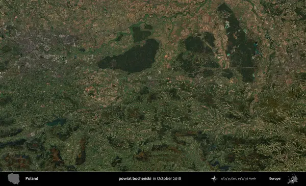 powiat bochenski. Polonya 'nın idari bölgesi, Ekim 2018' de çekilen Kopernik Sentinel karolarından oluşan bir uydu görüntüsü üzerine kurulmuştur.