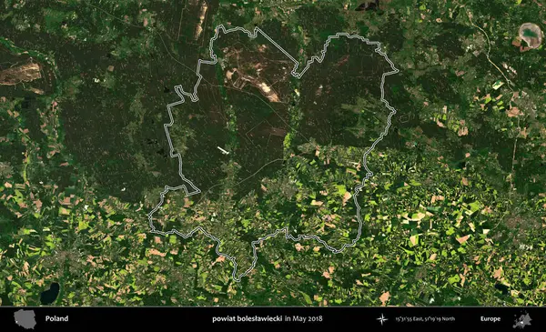 powiat boleslawiecki. Mayıs 2018 'de çekilen Kopernik Nöbetçi karolarından oluşan bir uydu görüntüsü üzerine Polonya' nın idari bölgesinin ana hatlarını belirledik.