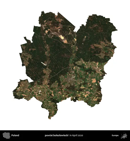 powiat boleslawiecki. Polonya idari bölgesi, Nisan 2020 'de çekilen Kopernik Nöbetçi karolarından oluşan bir uydu görüntüsü üzerinde beyaza izole edildi.