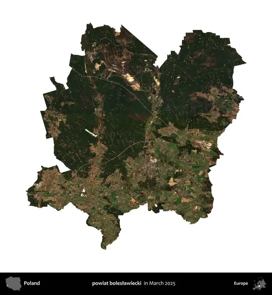 powiat boleslawiecki. Polonya idari bölgesi, Mart 2025 'te çekilen Kopernik Nöbetçi karolarından oluşan bir uydu görüntüsü üzerinde beyaza izole edildi.