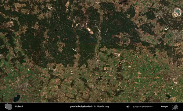 powiat boleslawiecki. Copernicus Sentinel 'in Mart 2025' te çekilmiş uydu görüntüsü üzerine Polonya 'nın idari bölgesi