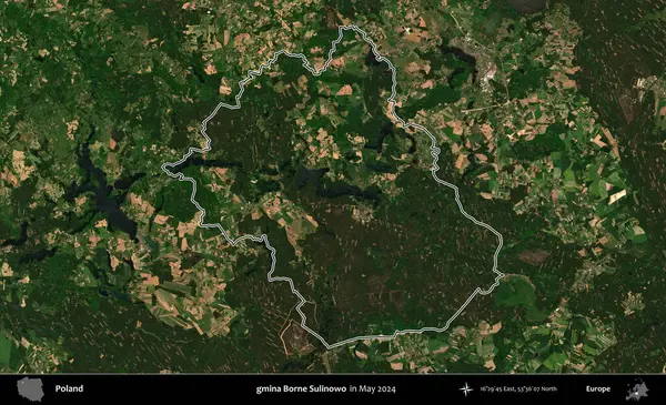 gmina Borne Sulinowo. Mayıs 2024 'te çekilen Kopernik Nöbetçi karolarından oluşan bir uydu görüntüsünde Polonya' nın idari bölgesinin ana hatları belirlendi