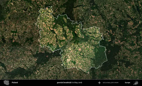 powiat brodnicki. Polonya 'nın idari alanı, Mayıs 2016' da çekilen Kopernik Nöbetçi karolarından oluşan koyu renkli bir uydu görüntüsü üzerine vurgulandı ve özetlendi