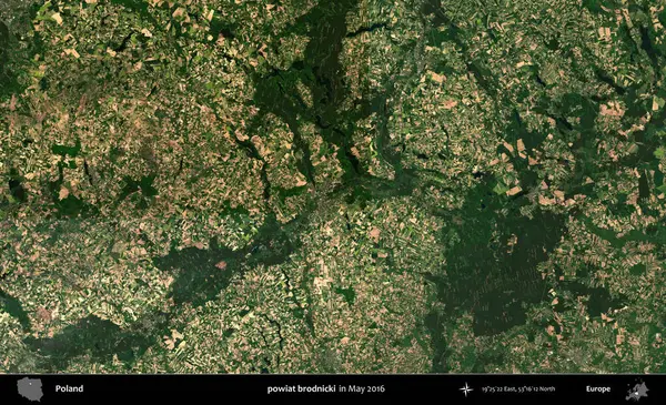 powiat brodnicki. Mayıs 2016 'da Copernicus Sentinel karolarından oluşan uydu görüntüsü üzerine Polonya idari bölgesi